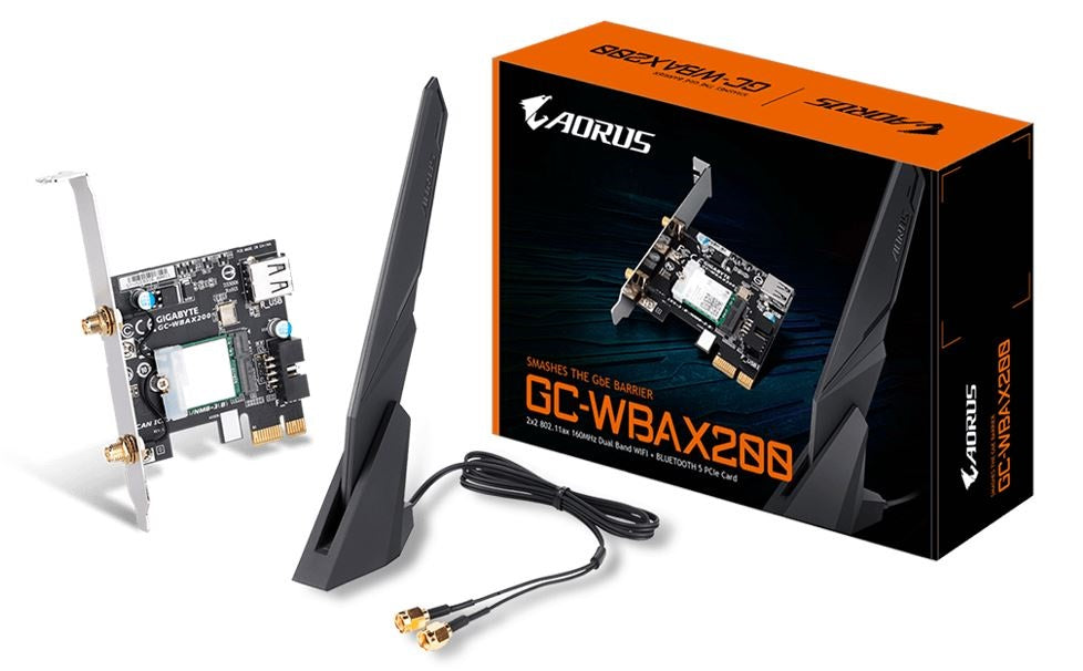 GIGABYTE GC-WBAX200 WiFi 6 PCIe Adapter 2400Mbps 160MHz Dual Band Wireless + Bluetooth 5 MU-MIMO TX/RX