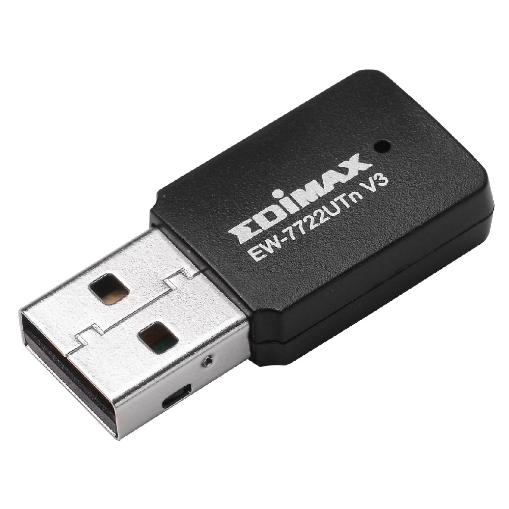 EDIMAX Wireless Mini USB Adapter 300Mbps USB EW-7722UTn Version 3 802.11 BGN, WPS Button, Tiny Size For Mobility And Convenience