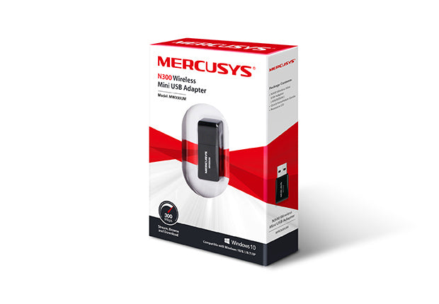 Mercusys MW300UM N300 Wireless Mini USB Adapter Fast 300Mbps, Connect your PC for HD Streaming, Gaming, Web Browsing, Portable, WPS Button, Windows