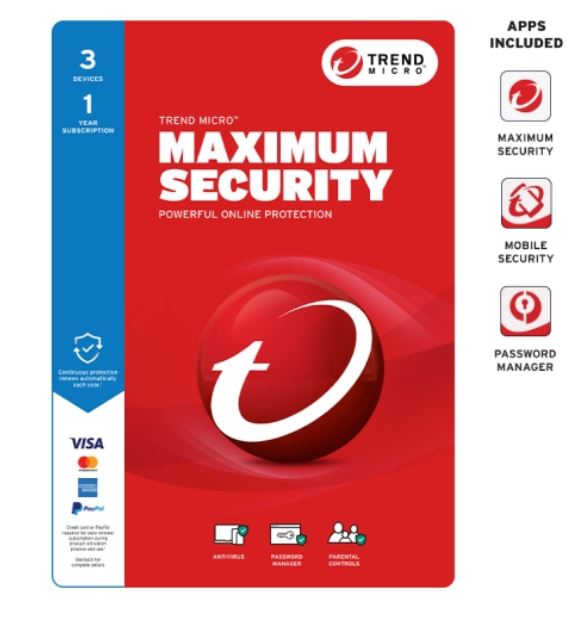 TREND MICRO Micro Maximum Security (3 Device)  Retail Mini Box Auto Renew