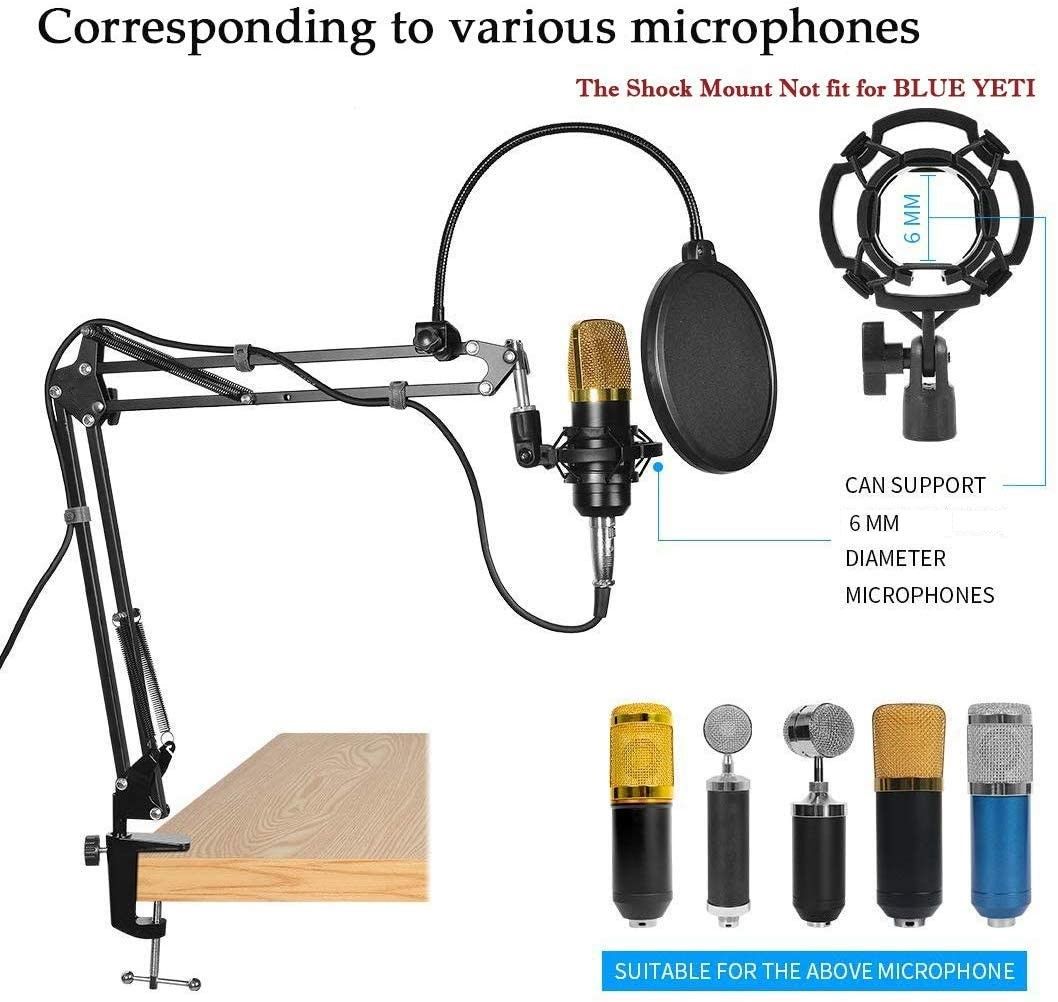 Microphone Radio Broadcasting Stand with 3/8"to 5/8" Screw Adapter and Windscreen Pop Filter