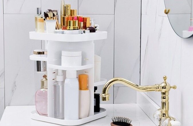 360 Rotating Large Capacity Makeup Organizer for Bedroom and Bathroom (White)