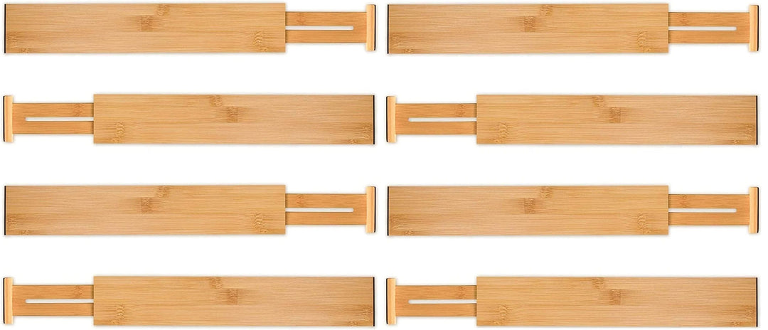 8 Pack Bamboo Adjustable Kitchen Drawer Dividers (Large, 44-55 cm)