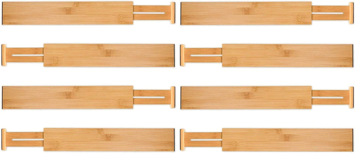 8 Pack Bamboo Adjustable Kitchen Drawer Dividers (Large, 44-55 cm)