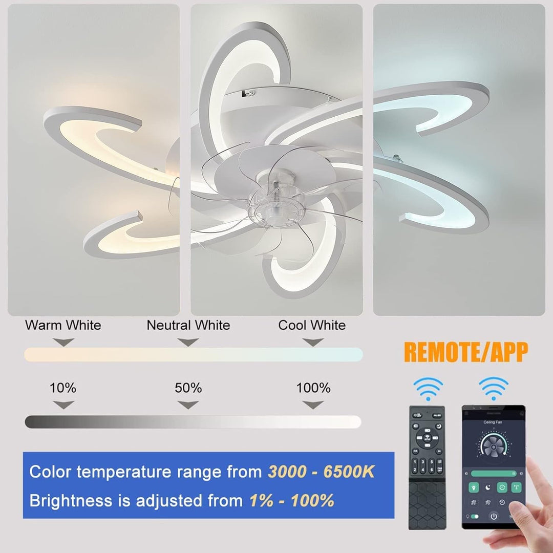 Low Ceiling Light Fan, Low Profile, 6 Wind Speed, 3 Colors (82 cm)