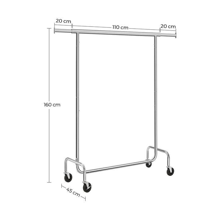 Clothes Rack Wheels Chrome Extendable, 136 kg load