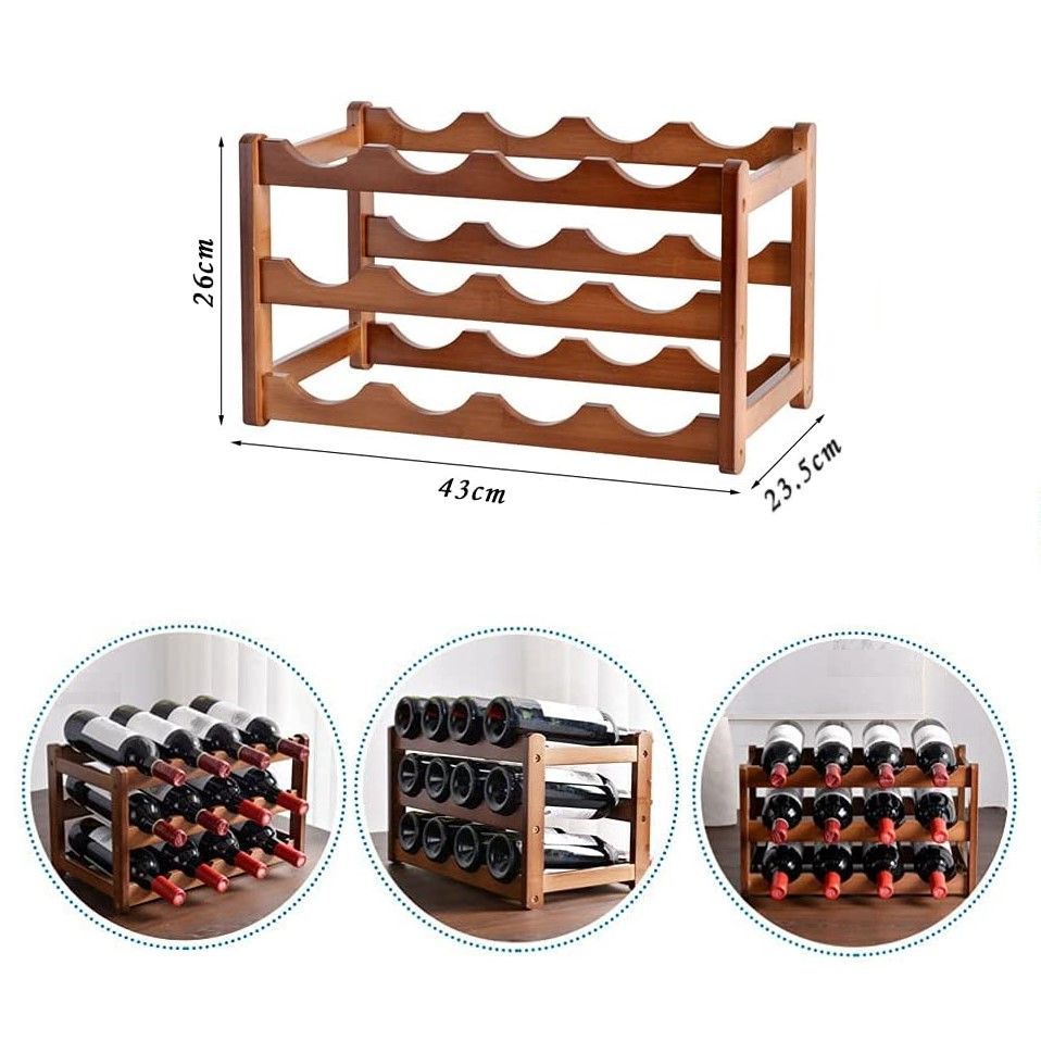 3-layer Bamboo Wine Storage Rack (12 bottles)