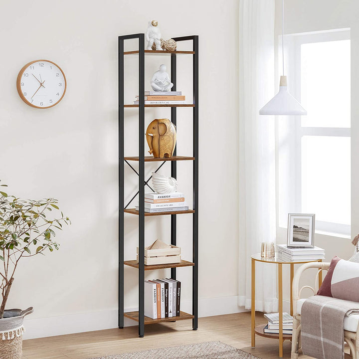 6-Tier Rustic Bookshelf, Brown & Black