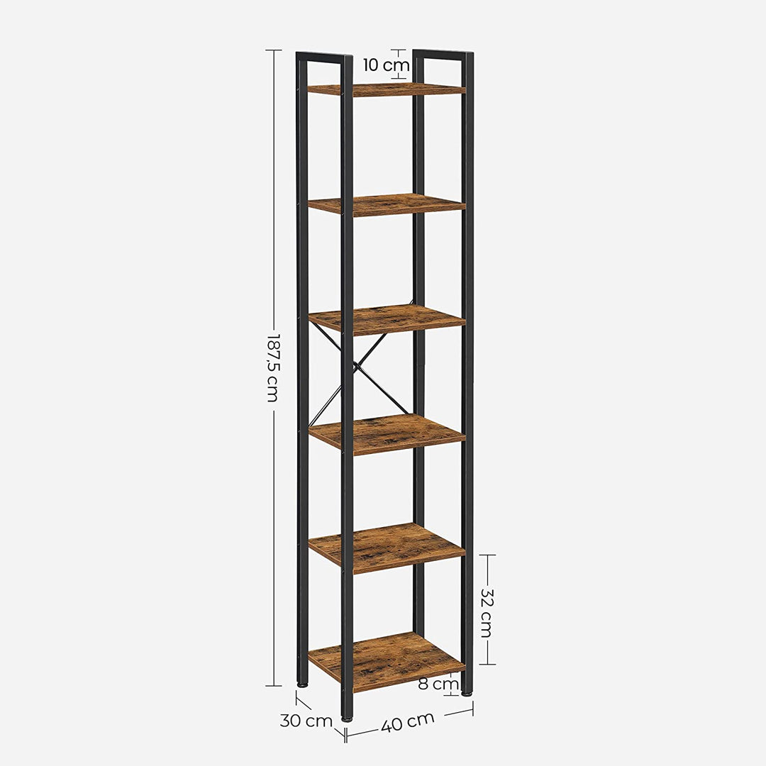 6-Tier Rustic Bookshelf, Brown & Black