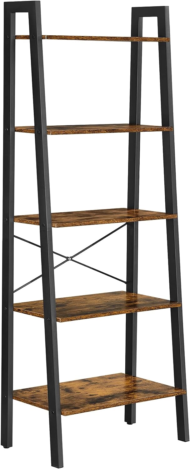 5-Tier Industrial Bookcase, Rustic Brown