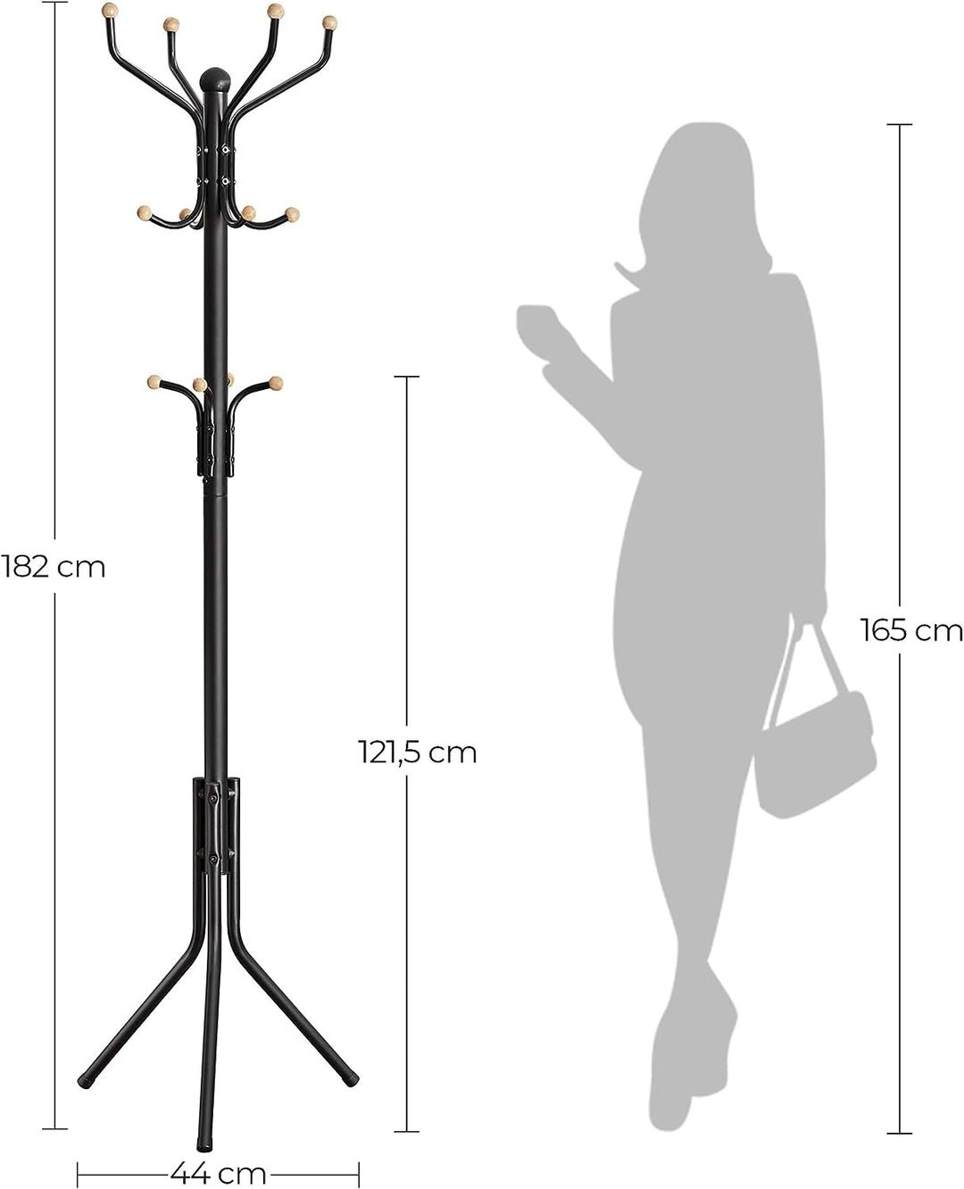 Metal Coat Rack Stand Hat Hanger, Black, 182cm