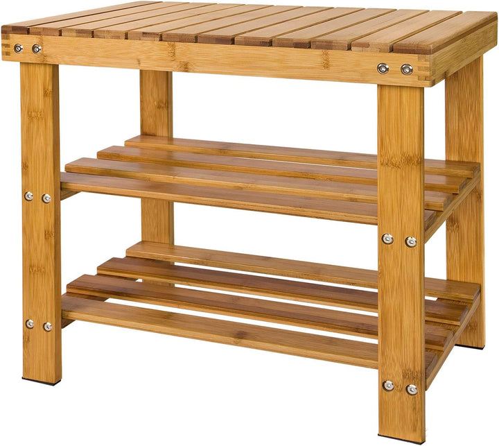 Bamboo Shoe Bench Rack Storage with shelves