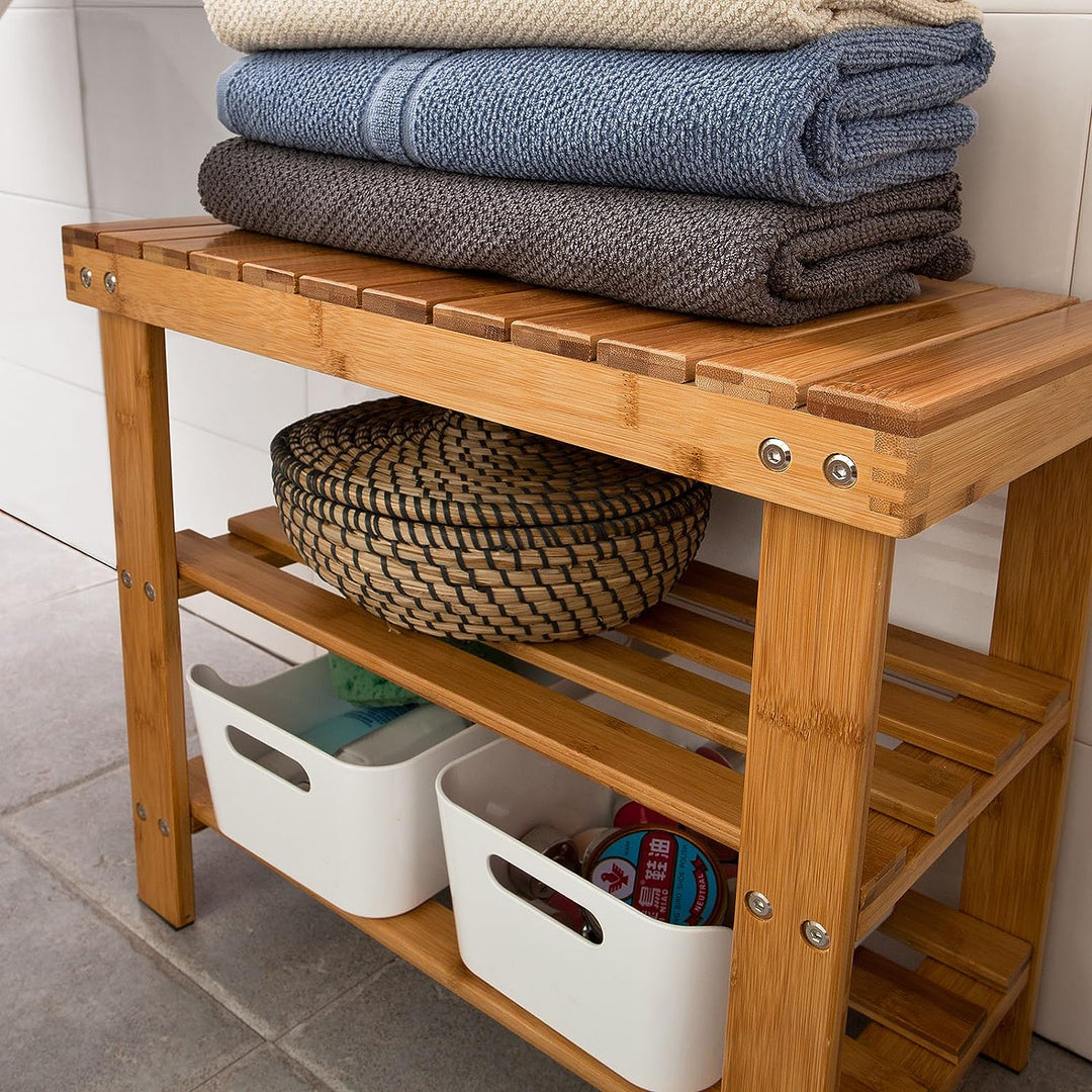 Bamboo Shoe Bench Rack Storage with shelves