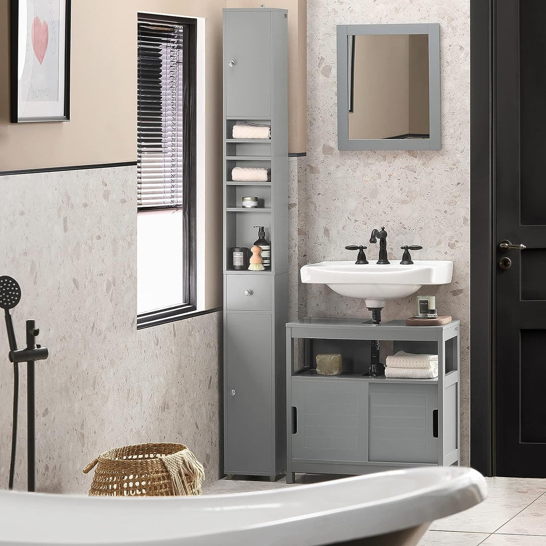 Tall Bathroom Storage Cupboard Shelves, Grey