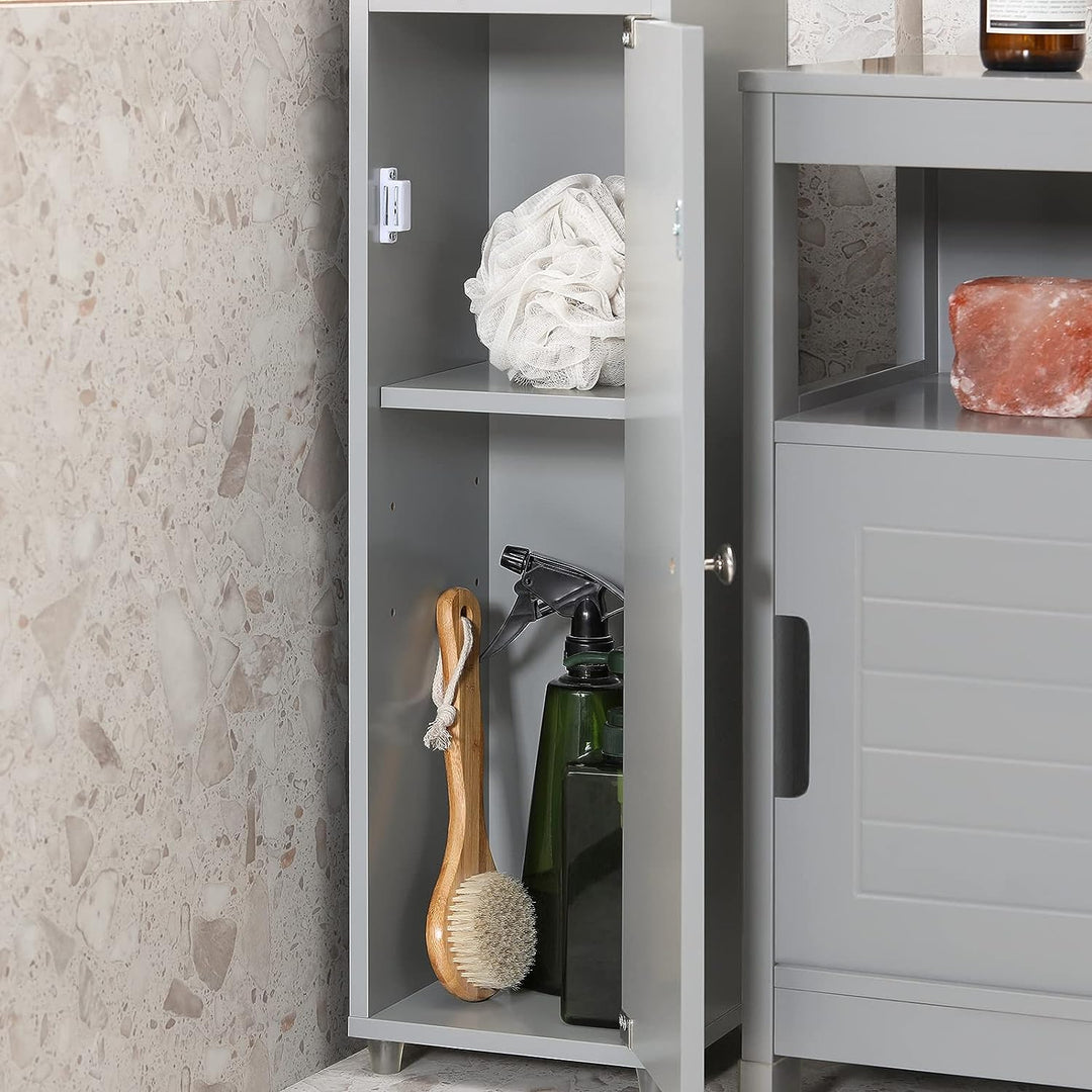 Tall Bathroom Storage Cupboard Shelves, Grey