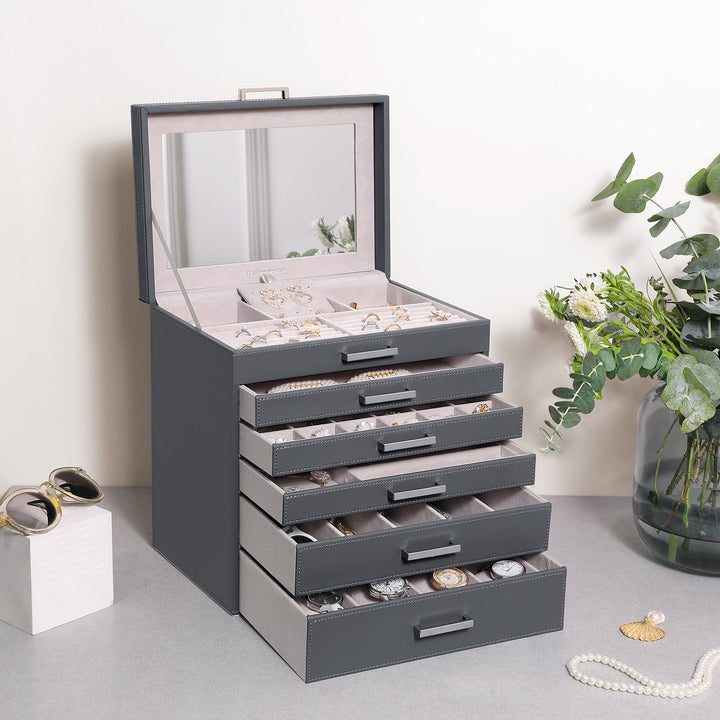 Jewellery Grey Box, 6 Layers,  5 Drawers