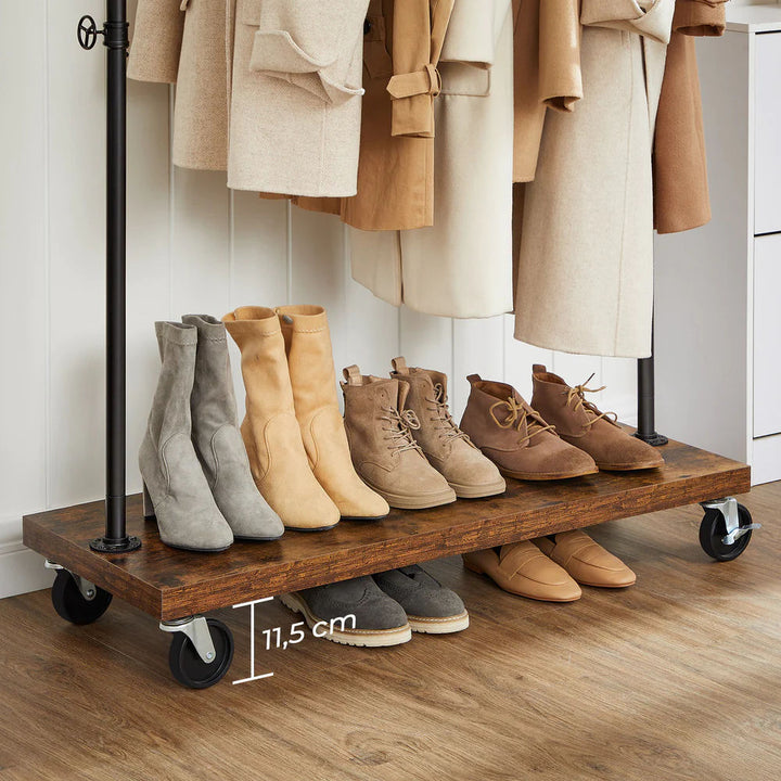 Industrial Pipe Rolling Garment Rack Shoe Shelf