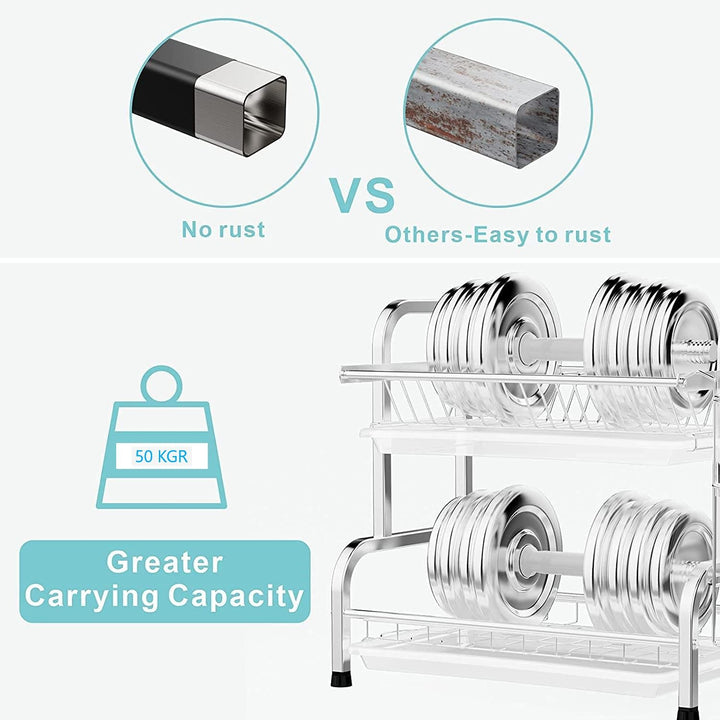 Stainless Steel 2-Tier Dish Drying Rack with Utensil Holder, Cutting Board Holder and Dish Drainer for Kitchen Counter (Silver)