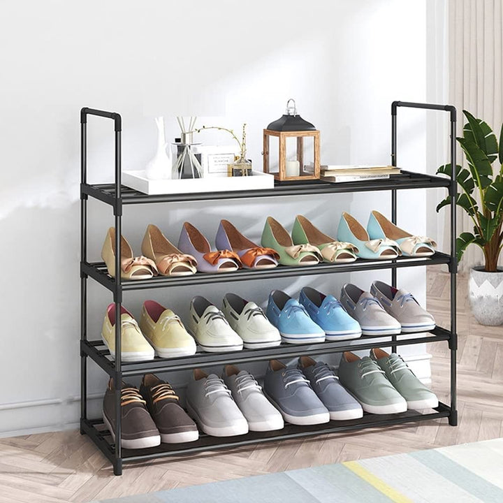 4-Tier Stainless Steel Shoe Rack Storage Organizer to Hold up to 20 Pairs of Shoes (80cm, Black)