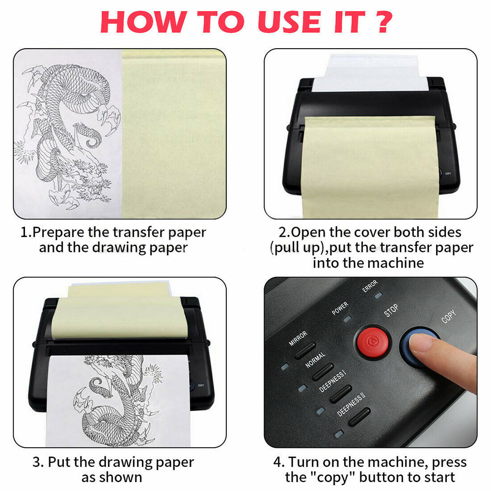 ABS Tattoo Transfer Copier Printer Machine Thermal Stencil Paper Body Art Maker