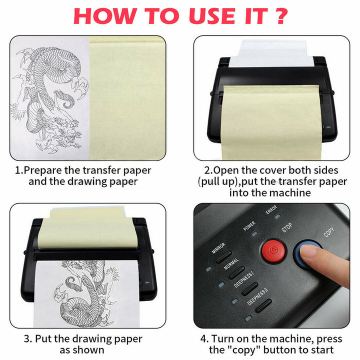 ABS Tattoo Transfer Copier Printer Machine Thermal Stencil Paper Body Art Maker