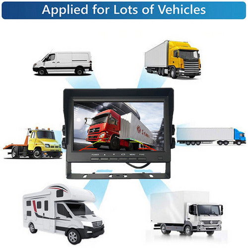 4-Channel Split 7" Screen Monitor w/4 Reversing Camera Kit for Truck Trailer Bus