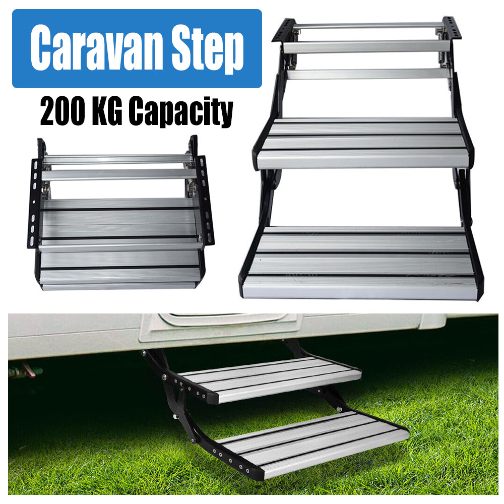 Aluminium Double Caravan Step Pull Out Folding Steps For Road RV Camper Trailer