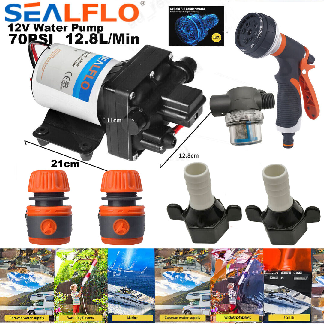 12V SEALFLO Water Pump High Pressure Self-priming rv Camping Boat 70PSI 11.3L/M