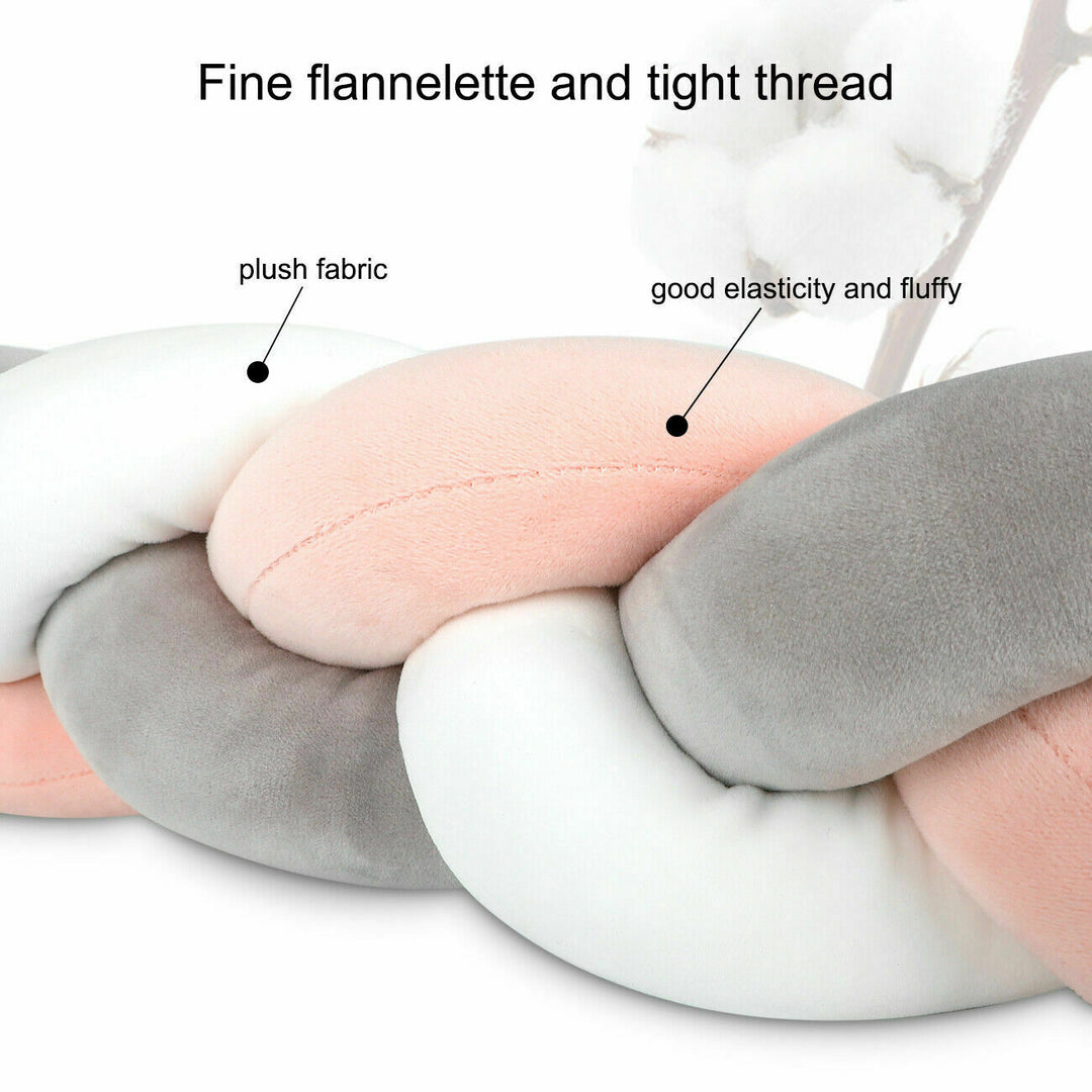 4M Kid Cot Bumper Braid Pillow Nursery Newborn Crib Bed Padded Protector Decor Gray+White+Pink