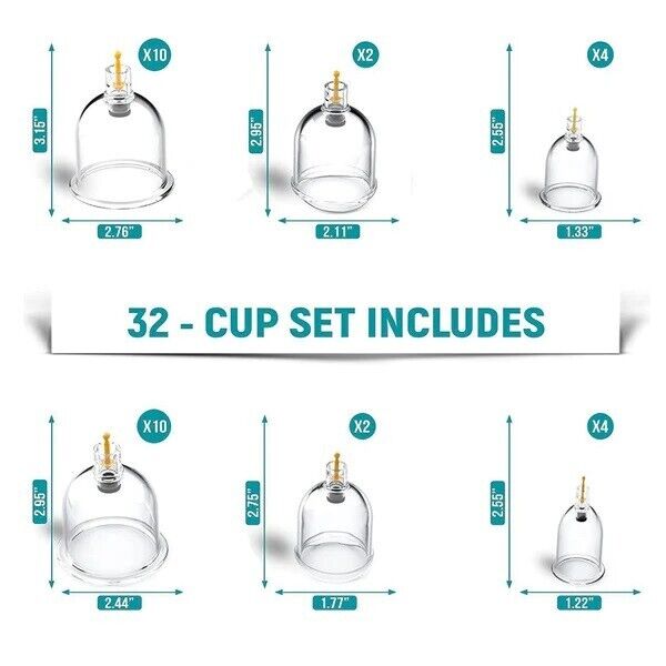 32 Cups Vacuum Cupping Set Massage Kit Acupuncture Suction Massager Pain Relief