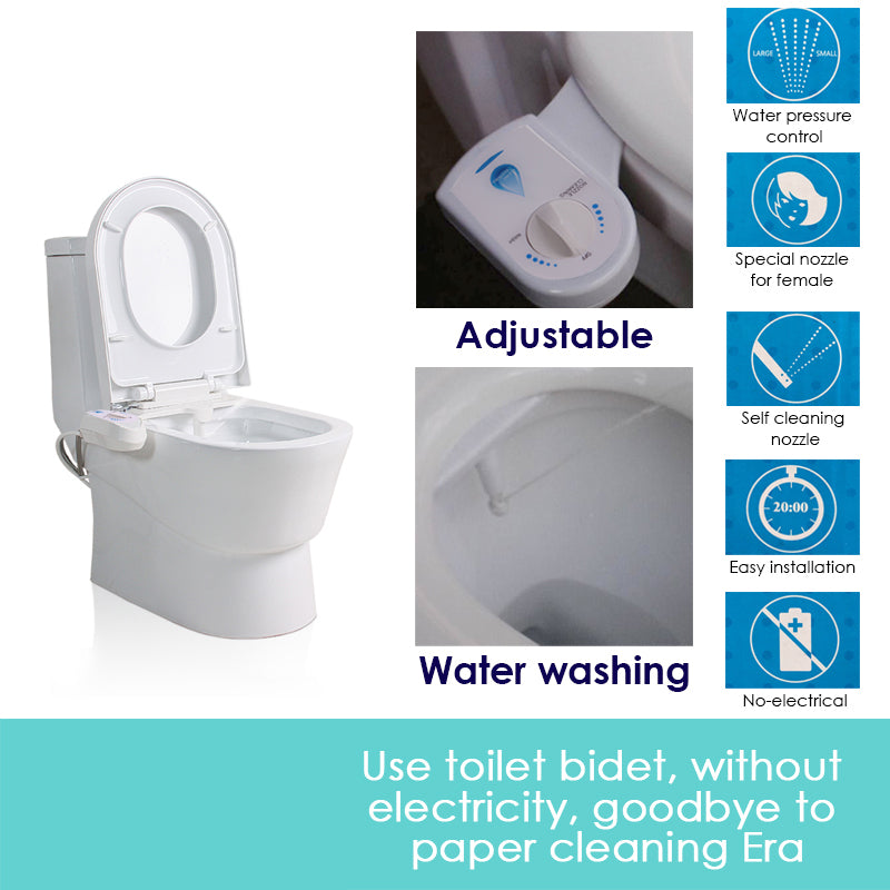 Toilet Bidet Seat Hygiene Water Wash Clean Unisex Easy Attachment Dual Nozzles