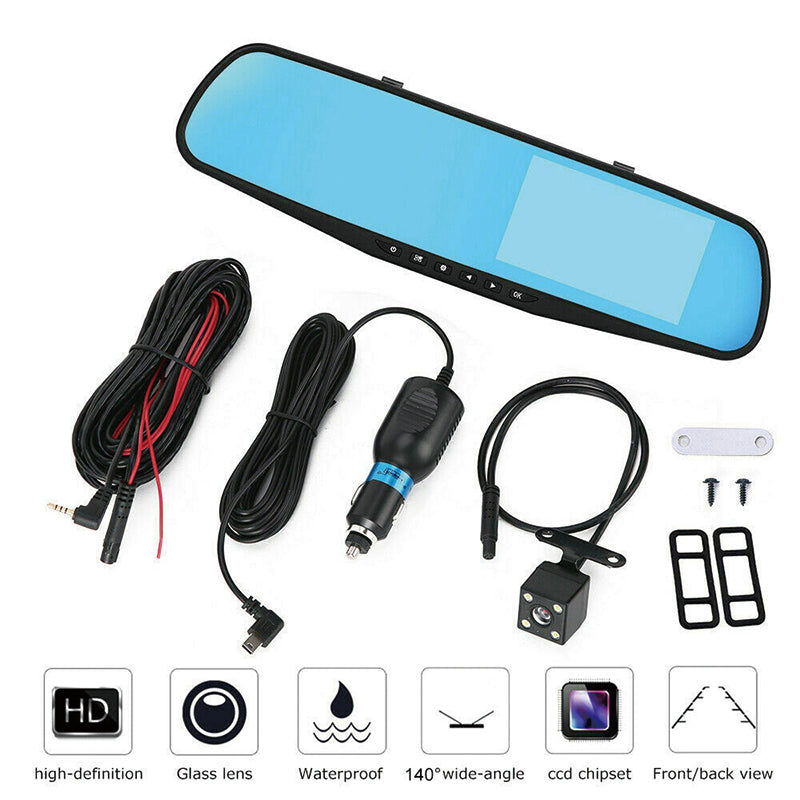 1080P Rear View Reversing Mirror 4.3'' Front And Rear DVR Car Dash Camera Dual Lens