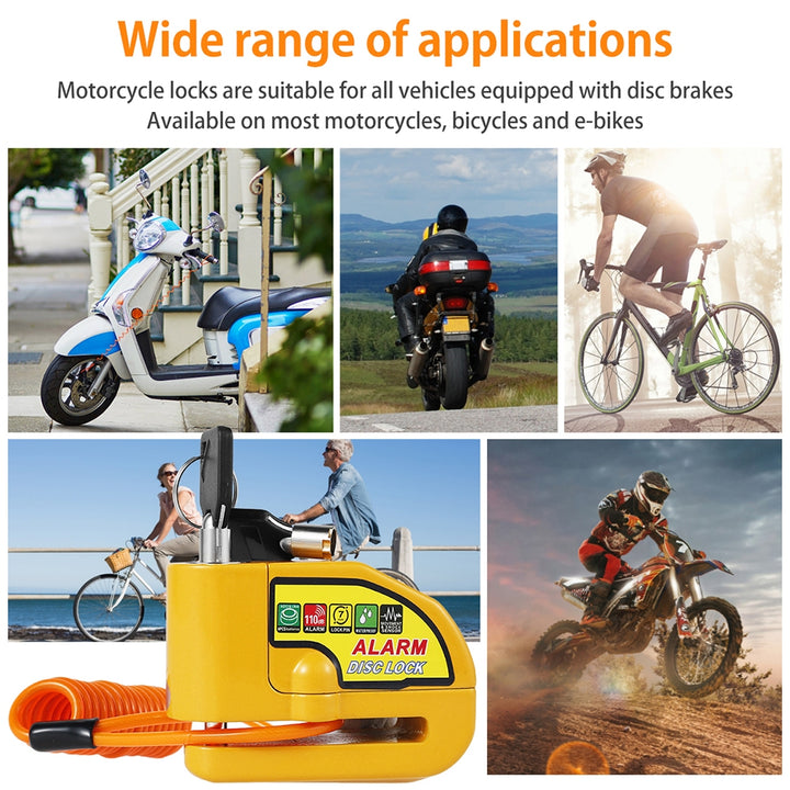 Motorcycle Alarm Disc Lock Electric Rotor Lock Motor Bicycle Bike Brake Security Yellow