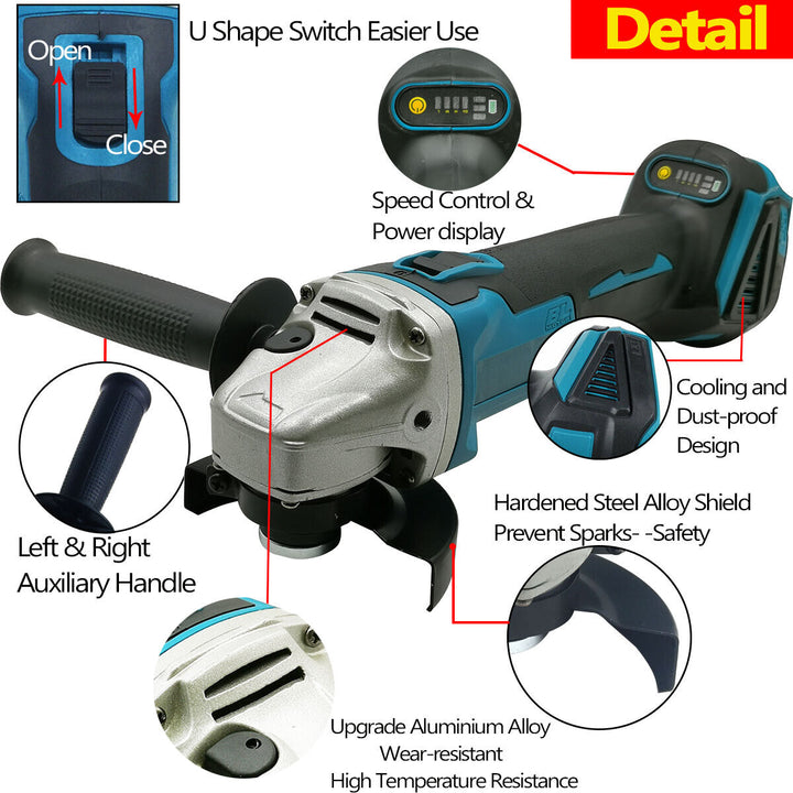 125mm Brushless Angle Grinder Cutting Machine Polisher For Makita 18V Battery