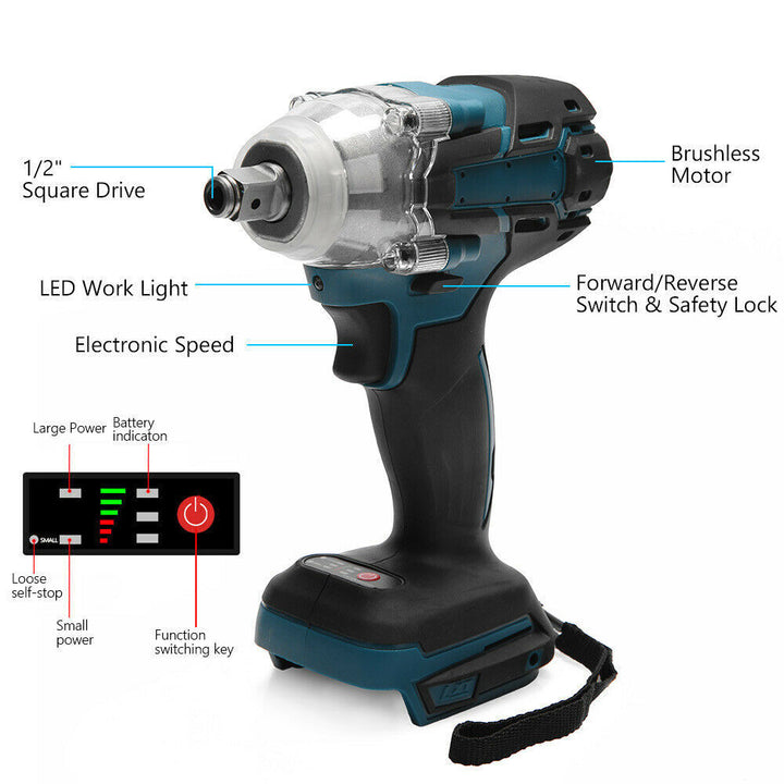 1/2" Cordless Impact Wrench Driver Brushless Rattle Gun For Makita 18V Battery