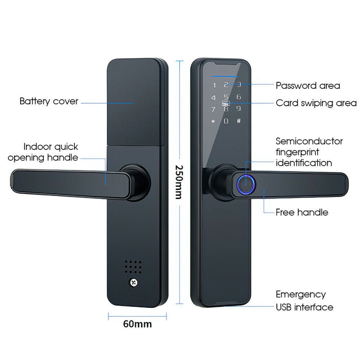 Tuya Home WIFI Smart Door Lock Biometric Fingerprint Smart Card Password Key USB