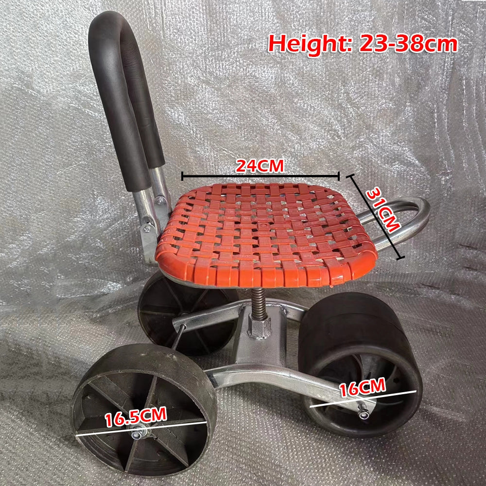 Folding Gardening Stool Seat W/ 3 Wheels Height Adjustable Portable Kneeling Pad