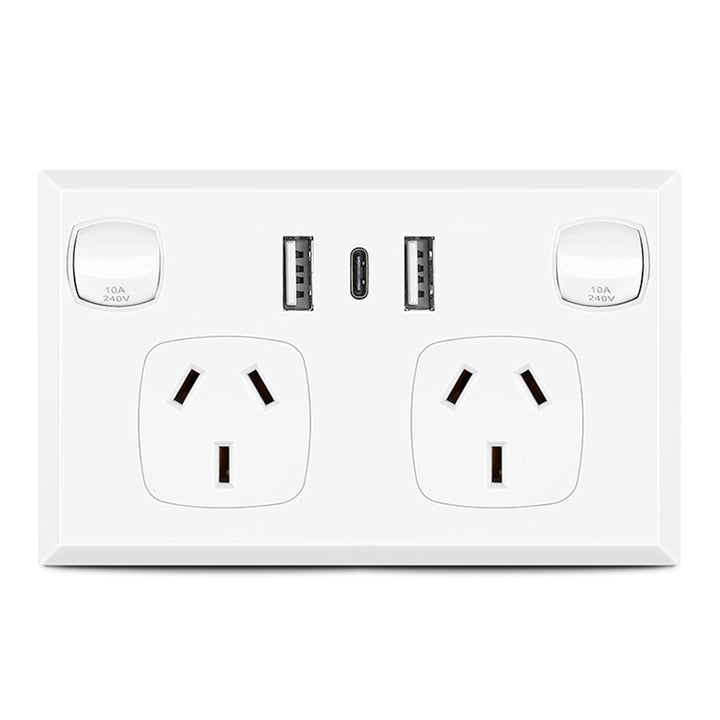 5PCS Double Power Point Dual USB+Type-C GPO Fast Charge 3.6 amp Wall Outlet