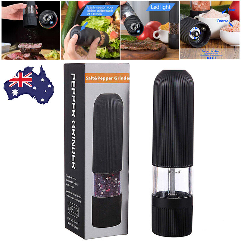 Electric Salt Pepper Mill Grinder Battery Powered LED Light Adjustable AU