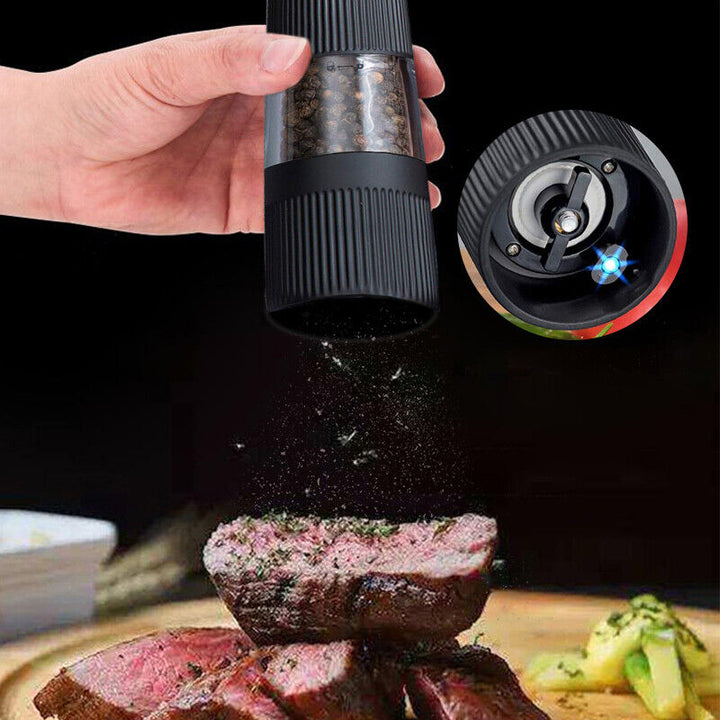 Electric Salt Pepper Mill Grinder Battery Powered LED Light Adjustable AU