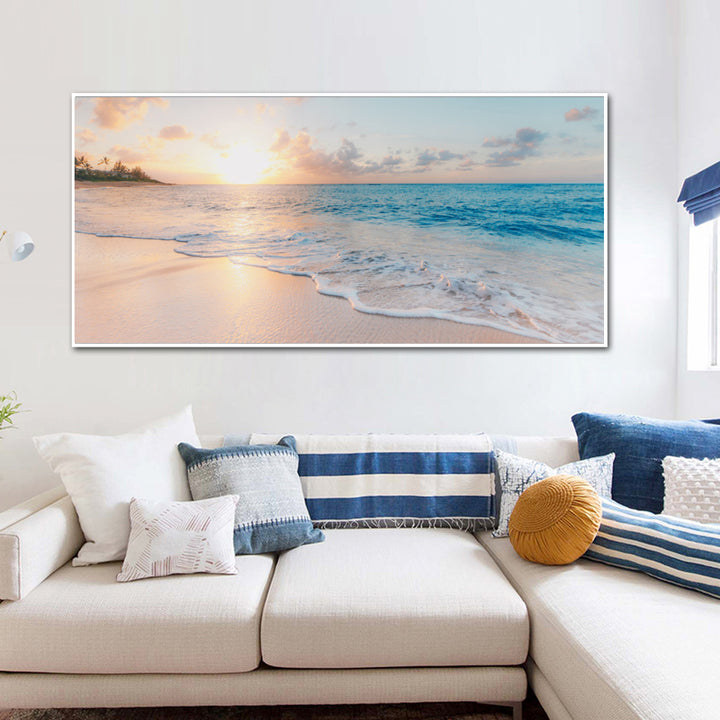 Wall Art 60cmx120cm Ocean and Beach White Frame Canvas