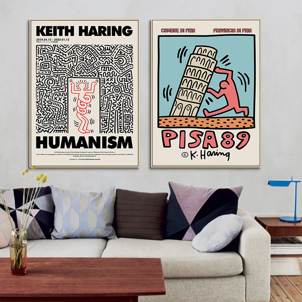 Wall Art 50cmx50cm By Keith Haring 2 Sets Gold Frame Canvas