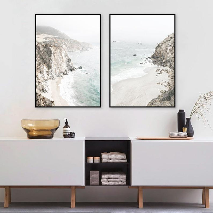 Wall Art 40cmx60cm Mountain Beach 2 Sets Black Frame Canvas