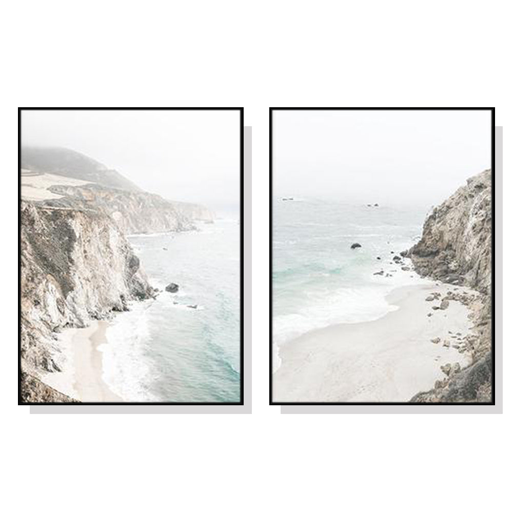 Wall Art 50cmx70cm Mountain Beach 2 Sets Black Frame Canvas