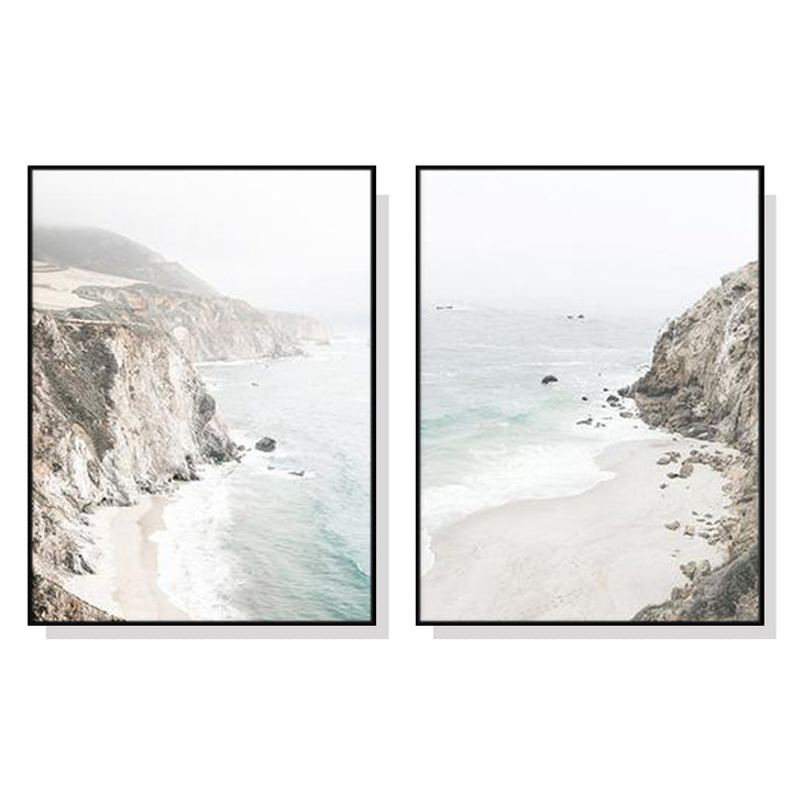 Wall Art 50cmx70cm Mountain Beach 2 Sets Black Frame Canvas