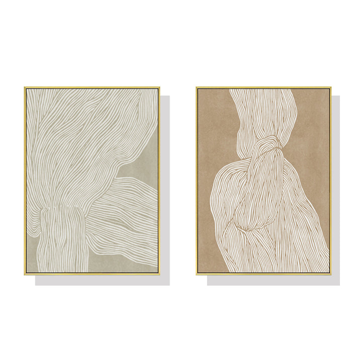 Wall Art 60cmx90cm Abstract Line 2 Sets Gold Frame Canvas