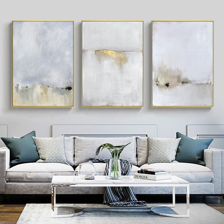 Wall Art 40cmx60cm Abstract golden white 3 Sets Gold Frame Canvas