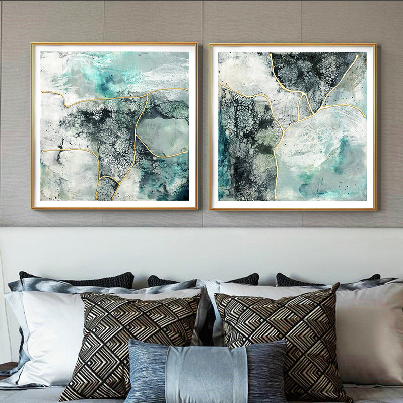 Wall Art 50cmx50cm Marbled Green 2 Sets Gold Frame Canvas