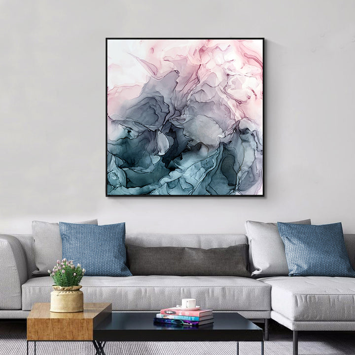 Wall Art 70cmx70cm Marbled Pink Grey Black Frame Canvas