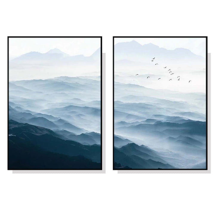 Wall Art 60cmx90cm Blue mountains 2 Sets Black  Frame Canvas